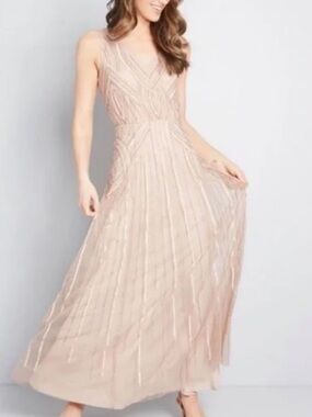 Modcloth Blush Sequin V-Neck Maxi Dress
